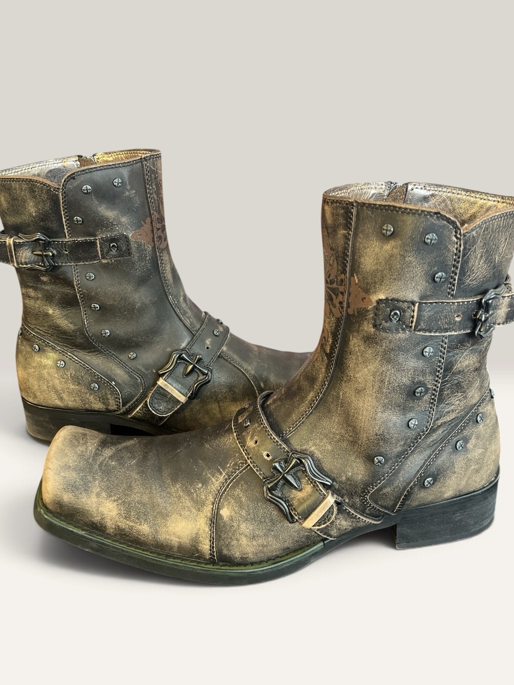 Mark Nason Sussex Men’s Vintage Distressed Leather Harness Biker Boots Size 11.5